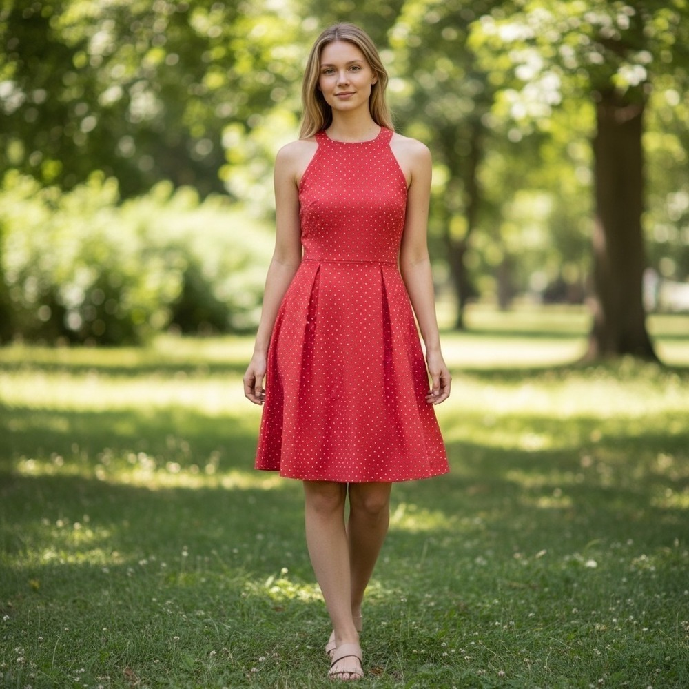 The Limited Red Pleated Fit Flare Dress Pocket Summer Gear Wedding Guest Preppy